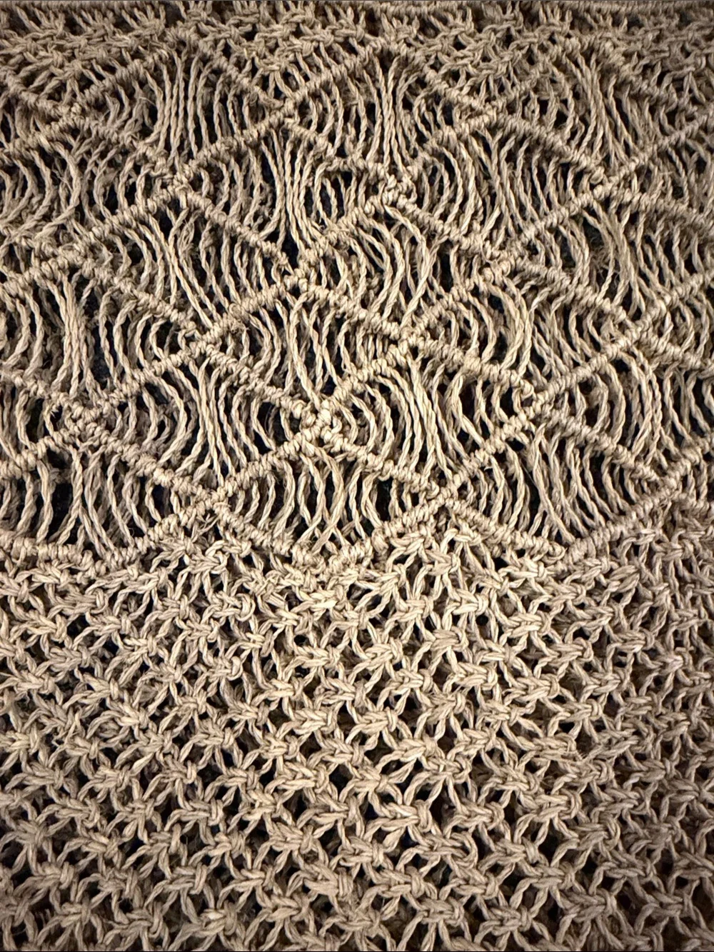 vintage 90's Woven Macramé Tote Bag in Natural Beige 15 x 15.5 inches
